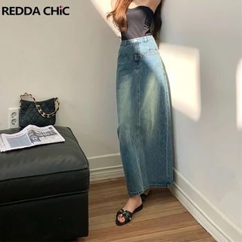 Шикарная и элегантная женская джинсовая юбка REDDACHiC, синяя джинсовая юбка в пол с высокой талией и разрезом сзади, дизайнерские макси-брюки для высоких девушек