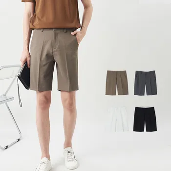Шорты Мужские 2023 Летние Новые Модные Однотонные Деловые Удобные карманы Повседневные брюки длиной до колена Горячая распродажа