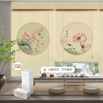 Электрическая трафаретная печать на ролике для бамбуковых штор, бамбуковая занавеска для кухни, интеллектуальное голосовое управление, новая печать в китайском стиле