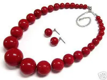 новый стиль, горячая распродажа, красивые 7-15 мм красные коралловые бусины, ожерелье, серьги, набор 18 