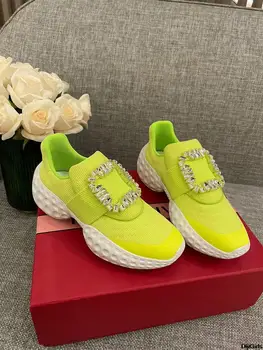 2022 Чрезвычайно популярные кроссовки на платформе, Женские Массивные кроссовки, роскошная брендовая неоново-желтая повседневная обувь, Женская Кожаная обувь на плоской подошве, Женская обувь