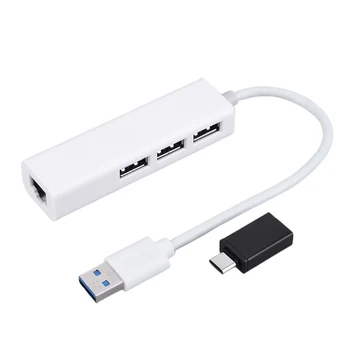 3 Порта USB3.0 RJ45 Концентратор данных Подключи и играй 3 порта USB 3.0 адаптер Высокая скорость передачи данных для портативного компьютера iOS Mac Android