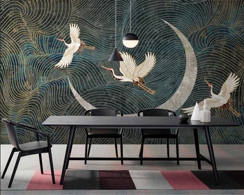 3d обои beibehang Новый китайский стиль абстрактная линия сосна журавль луна страна прилив фон стены обои домашний декор