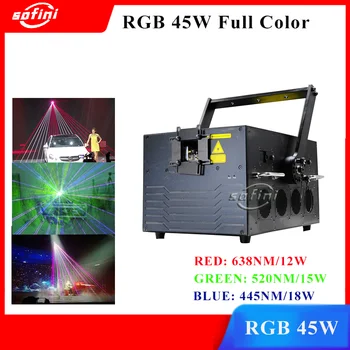 45 Вт RGB Анимация Лазерное Шоу Световая Система 45000 МВт лазер Аналоговый лазерный текстовый дисплей Проектор сканер ILDA/DMX512/Звук/Авто/SD