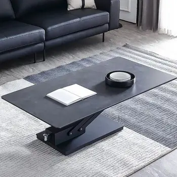 53-дюймовый обеденный стол Stacey Modern из черного спеченного камня с подъемной рамой из углеродистой стали