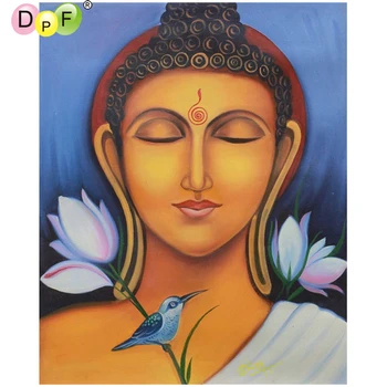 DPF 5D DIY, полная квадратная алмазная картина, вышивка крестом, женский Будда, белый цветок, алмазная вышивка, мозаичная живопись, украшение