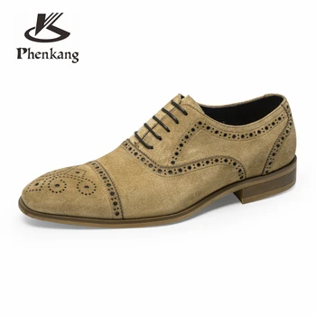 Phenkang/ Мужские свадебные туфли из натуральной замши, деловые туфли на плоской подошве, роскошные брендовые мужские туфли-оксфорды, элегантная обувь