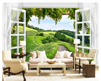 beibehang Европейская мода красивые 3D обои стереоскопические высококачественные окна виноградный тен ТВ фон настенный papel de parede