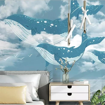 wellyu Nordic creative Средиземноморский океан небесный кит фоновая стена детской комнаты на заказ большая фреска зеленые обои