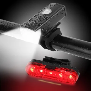 Велосипедная фара, перезаряжаемая через USB, яркая светодиодная лампа безопасности ночной езды, Водонепроницаемый комплект задних фар для горного велосипеда