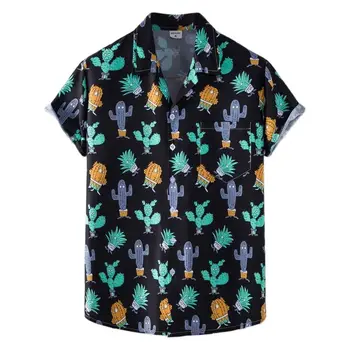 Гавайские рубашки с забавным принтом кактуса для мужчин 2023, летняя пляжная рубашка на пуговицах с коротким рукавом, повседневная праздничная одежда для вечеринок Aloha