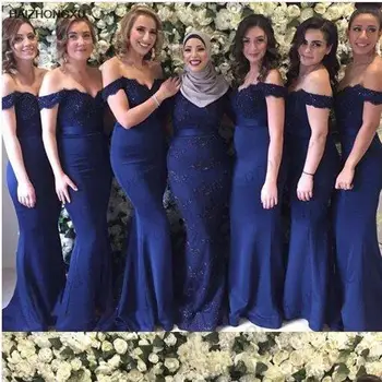 Дешевые кружевные длинные платья подружек невесты темно-синего цвета Русалки на заказ Свадебные платья для вечеринок 2022 Свадебные платья для гостей