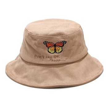 Женская мужская осенняя Корейская широкополая шляпа с вышивкой буквами-бабочками Harajuku, Солнцезащитная складная Рыбацкая кепка