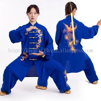 Китайская форма Тайчи Костюм для боевых искусств Одежда тайцзи одежда Кунг-фу Одежда с вышивкой костюм мужчины женщины взрослые мальчики девочки дети Унисекс