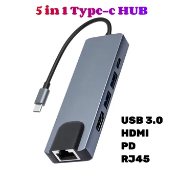 Концентратор Type-C до 1000 Мбит/с RJ45 Ethernet 4K HDTV USB 3.0 2.0 C док-станция PD для MacBook iPad Samsung S20 Xiaomi 10