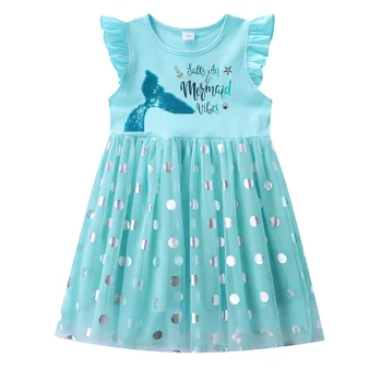 Летнее хлопковое платье принцессы с вышивкой в виде Русалки из сетчатого материала для девочек SH18503