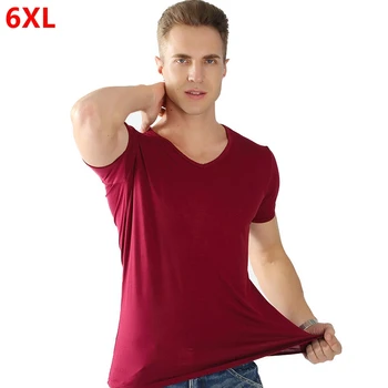 Летняя мужская тонкая модальная рубашка с V-образным вырезом плюс размер XL 4XL с короткими рукавами, футболка 6XL 5XL