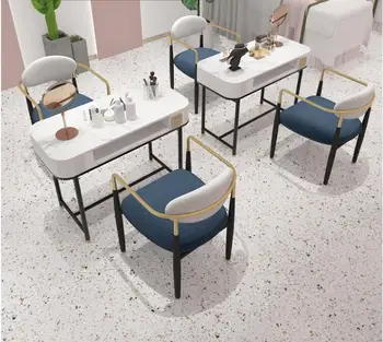 Маникюрный стол и набор стульев современная интернет-знаменитость, маникюрный стол для одного и двух человек, мраморный с розеткой для пылесоса