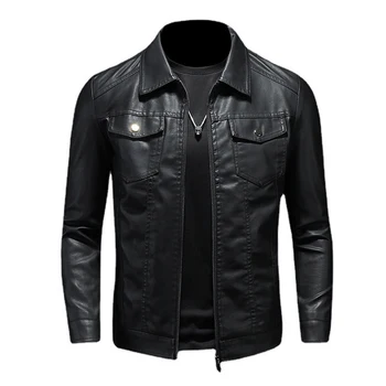 Модная новая кожаная куртка мужская со стоячим воротником, тонкая куртка из искусственной кожи, качественное мотоциклетное повседневное пальто, мужское мотоциклетное кожаное пальто