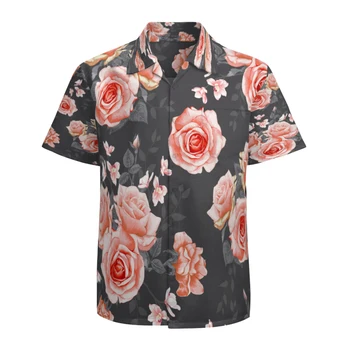 Мужская гавайская рубашка с коротким рукавом, повседневные пляжные рубашки на пуговицах с цветочным принтом и карманом, быстросохнущие, дышащие.