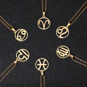 Ожерелье из нержавеющей стали со Знаком Зодиака 12 Созвездий для женщин, Женское Очаровательное ожерелье, ювелирный подарок на День Рождения