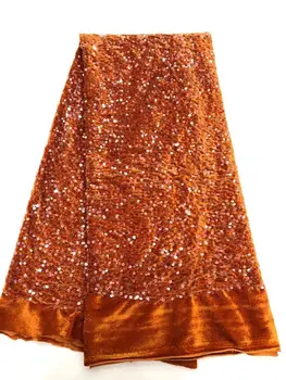 Оптовая продажа Африканской 3D бархатной кружевной ткани с пайетками 2023, высококачественное оранжевое кружево, французский тюль, нигерийское кружево, свадьба
