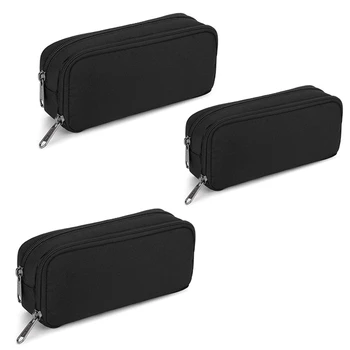Пенал большой емкости из 3 предметов, простая канцелярская сумка-органайзер для школьного офиса (черный)