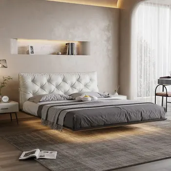 Подвесная кровать из натуральной кожи, современная и простая кожаная кровать в главной спальне, мягкая кровать-мешок с пряжкой, высококлассный grand doubl