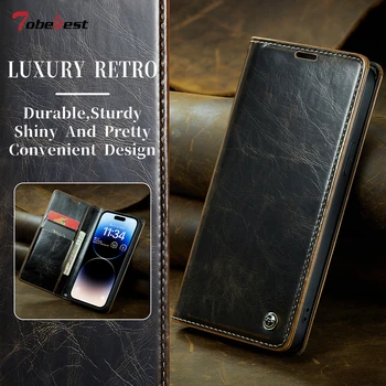 Роскошный Ретро Кожаный Чехол-бумажник для iPhone 14 13 12 11 Pro X XS Max XR 8 7 6 6s Plus с Магнитной Накладкой Для Делового Телефона