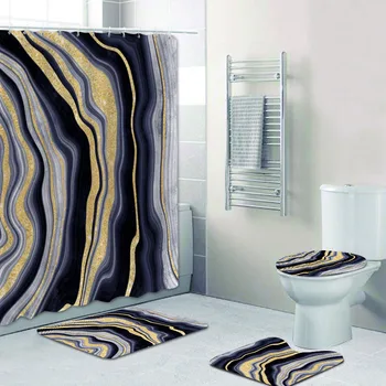 Современная агатовая жеода, темно-синяя Золотая фольга, блестящая мраморная занавеска для ванной комнаты, абстрактные коврики для ванной комнаты, декор туалета