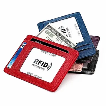 Тонкий Минималистичный RFID-блокирующий держатель кредитной карты, удостоверения личности, чехлы для банковских карт для мужчин И женщин, Кожаный Короткий кошелек, Кошельки для мелких денег.